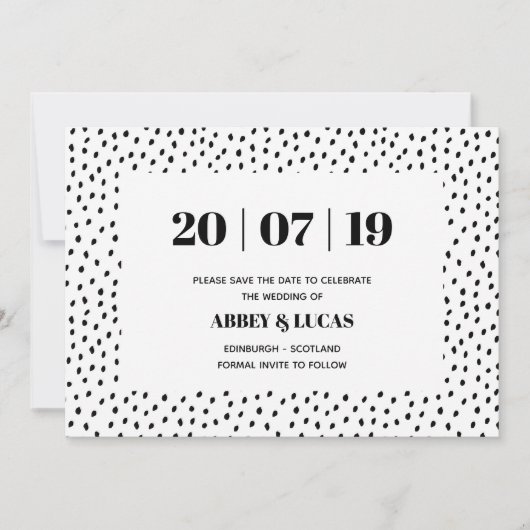 Zwart & Wit Modern Spot Wedding Save the Date (Voorkant)