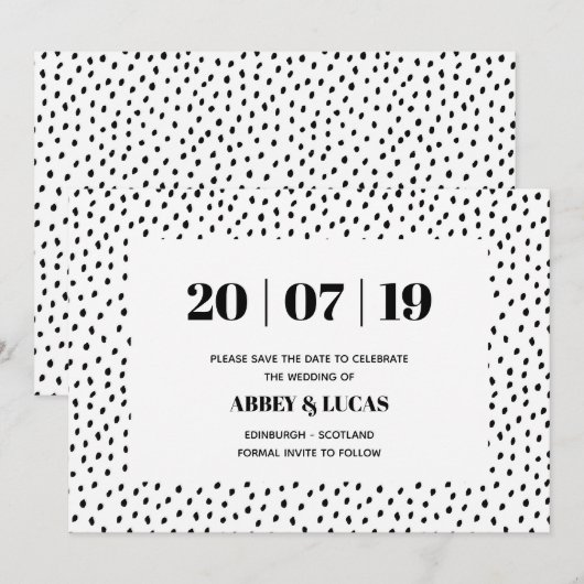 Zwart & Wit Modern Spot Wedding Save the Date (Voorkant / Achterkant)