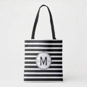 Zwart-wit Modern Stripe Monogram Canvas tas (Voorkant)