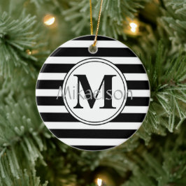 Zwart-wit Modern Stripe Monogram Keramisch Ornament
