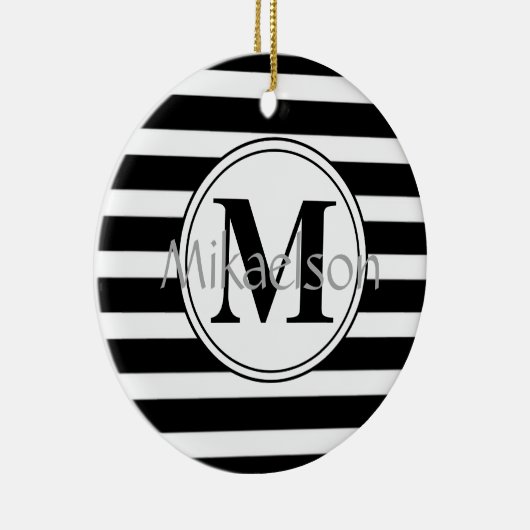 Zwart-wit Modern Stripe Monogram Keramisch Ornament (Rechts)