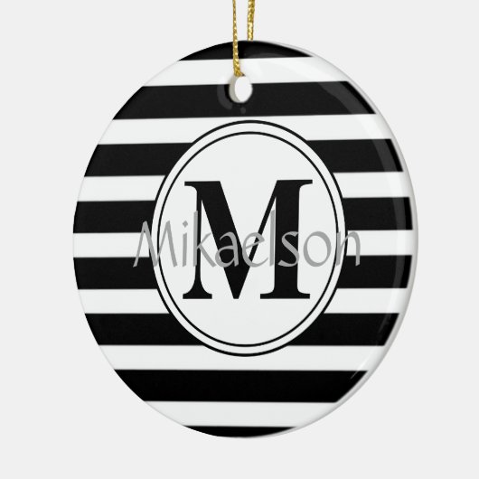 Zwart-wit Modern Stripe Monogram Keramisch Ornament (Links)