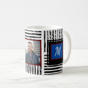 Zwart wit modern Stripe Patroonmonogram Koffiemok