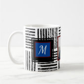 Zwart wit modern Stripe Patroonmonogram Koffiemok (Links)