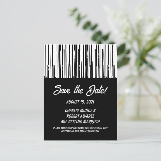 Zwart-wit Modern Stripe Save the Date Kaart (Staand voorkant)