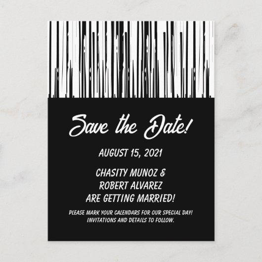 Zwart-wit Modern Stripe Save the Date Kaart (Voorkant)