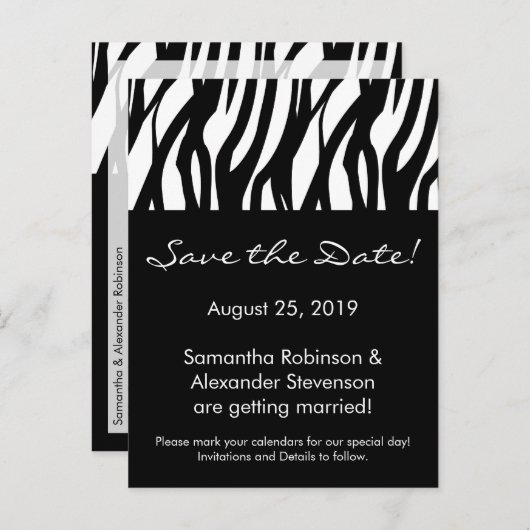 Zwart-wit Modern Stripe Save the Date Kaart (Voorkant / Achterkant)