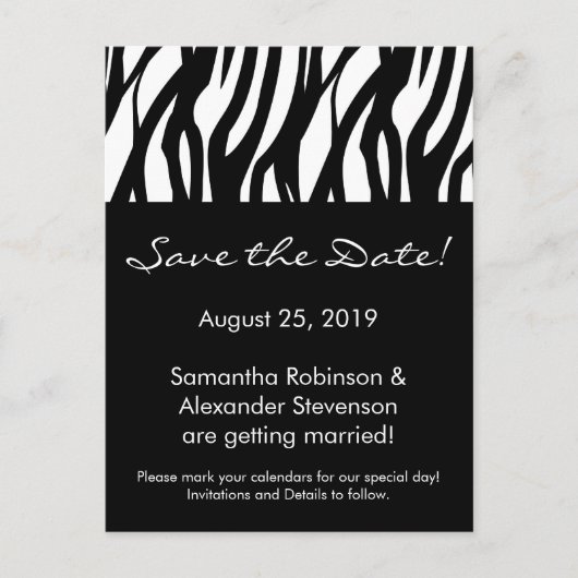 Zwart-wit Modern Stripe Save the Date Kaart (Voorkant)