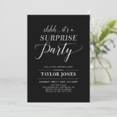 Zwart & Wit | Modern Surprise Birthday Party Inv Kaart (Staand voorkant)