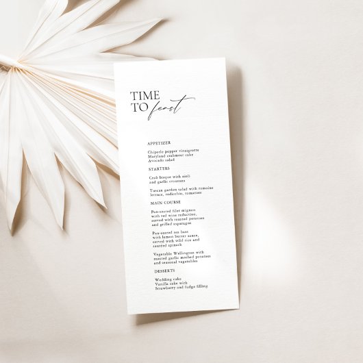 Zwart & Wit Modern "Tijd om te Feesten" Trouwmenu Menu