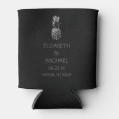 Zwart wit Modern Tropisch Ananas Bruiloft Blikjeskoeler (Voorkant)