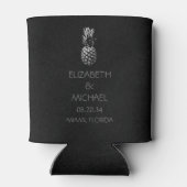 Zwart wit Modern Tropisch Ananas Bruiloft Blikjeskoeler (Achterkant)