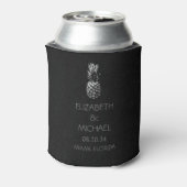 Zwart wit Modern Tropisch Ananas Bruiloft Blikjeskoeler (Blikje Achterkant)