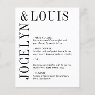 Zwart-wit modern trouwmenu met strakke lijnen flyer