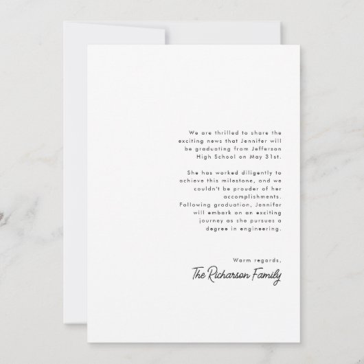 Zwart & Wit Modern Typografie Foto Afstuderen Aankondiging (Achterkant)