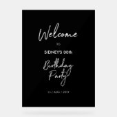 Zwart & Wit Modern Verjaardagsfeest Welkom Acryl Bord (Voorkant)
