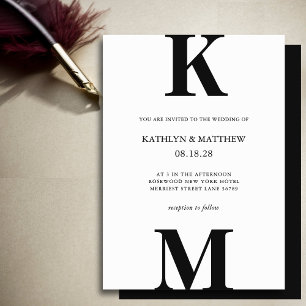 Zwart-wit Modern Vet Monogram Bruiloft Kaart