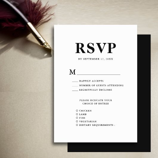 Zwart-wit Modern Vet Monogram Bruiloft RSVP Kaartje