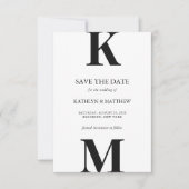 Zwart-wit Modern Vet Monogram Bruiloft Save The Date (Voorkant)