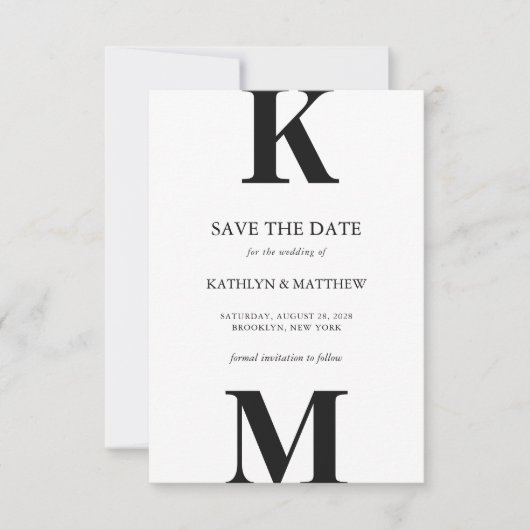 Zwart-wit Modern Vet Monogram Bruiloft Save The Date (Voorkant)