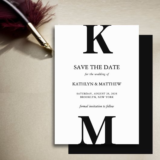 Zwart-wit Modern Vet Monogram Bruiloft Save The Date