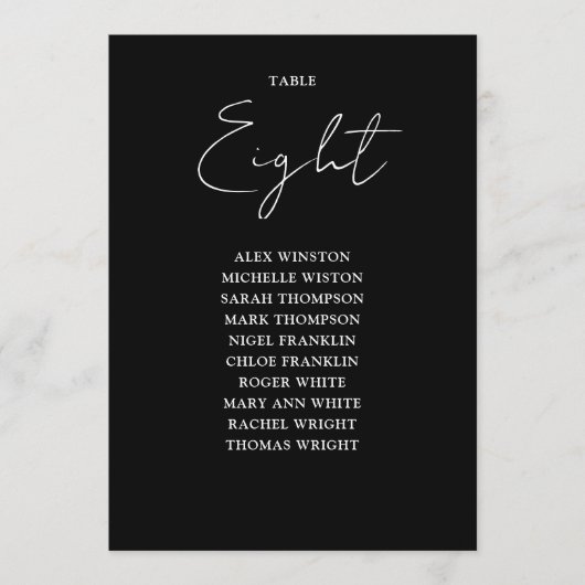 Zwart-wit Modern Zitplaatskaart Tafelnummer (Voorkant)