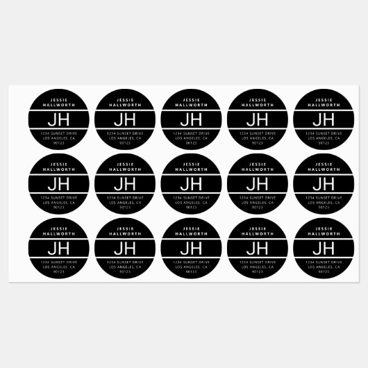 Zwart-wit modern zwart monogram waterdicht labels (Vel)