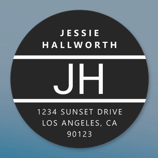 Zwart-wit modern zwart monogram waterdicht labels