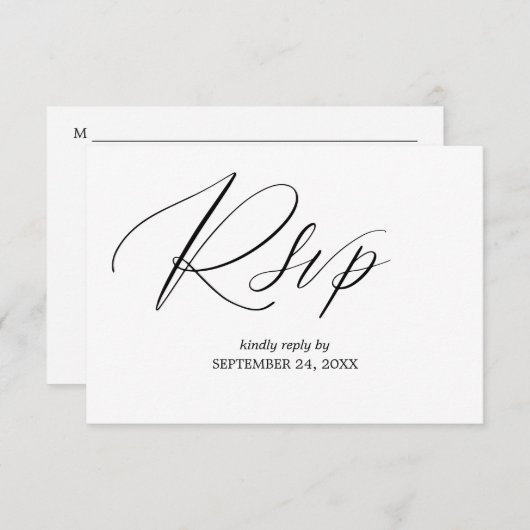 Zwart & Wit Moderne 2-3 Kalligrafie Maaltijd RSVP (Voorkant / Achterkant)