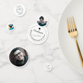 Zwart & Wit Moderne 3 Foto Graduation Party Confetti