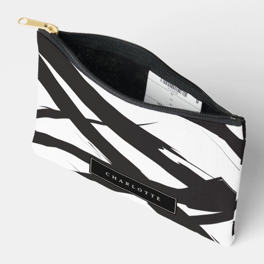 Zwart & Wit Moderne Abstracte Kunst Lijn Custom Na Etui (Open)