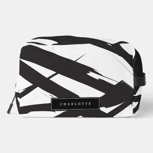 Zwart & Wit Moderne Abstracte Kunst Lijn Custom Na Toilettasje (Achterkant)