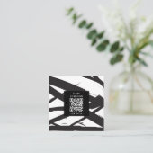 Zwart-wit moderne Abstracte kunst lijn QR-code Vierkante Visitekaartje (Staand voorkant)
