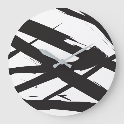 Zwart-wit moderne Abstracte kunstlijn decoratief Grote Klok (Voorkant)