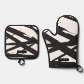 Zwart-wit moderne Abstracte kunstlijn decoratief Ovenwant & Pannenlap Set (Voorkant)