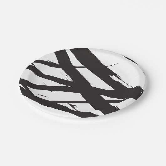 Zwart-wit moderne Abstracte kunstlijn decoratief Papieren Bordje (Gekanteld)