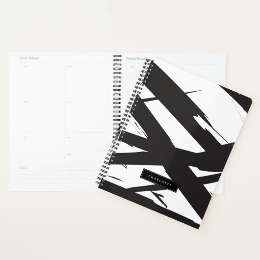 Zwart-wit moderne Abstracte kunstlijn decoratief Planner (Display)