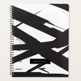 Zwart-wit moderne Abstracte kunstlijn decoratief Planner