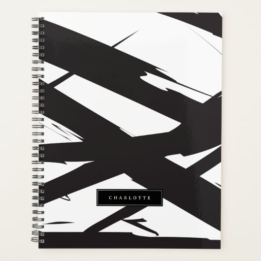 Zwart-wit moderne Abstracte kunstlijn decoratief Planner (Voorkant)