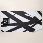 Zwart-wit moderne Abstracte kunstlijn decoratief Strandlaken (Voorkant)