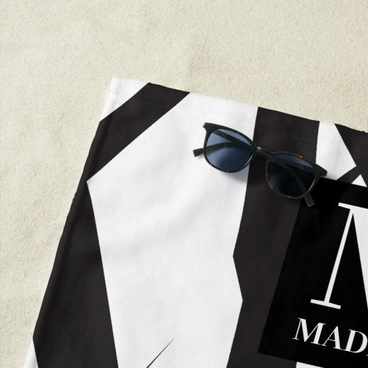 Zwart-wit moderne Abstracte kunstlijn decoratief Strandlaken (In situ)