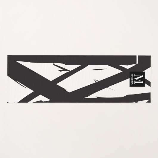 Zwart-wit moderne Abstracte kunstlijn decoratief Yogamat (Voorkant (horizontaal))