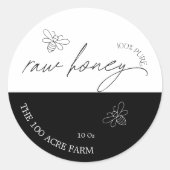 Zwart & Wit Moderne Apiary Raw Honing Ronde Sticker (Voorkant)