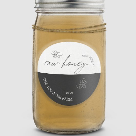 Zwart & Wit Moderne Apiary Raw Honing Ronde Sticker