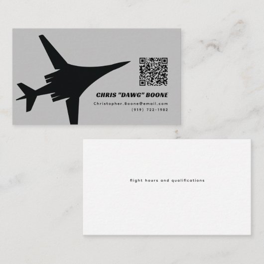 Zwart-wit Moderne B-1 Bomber Visitekaartje (Voorkant / Achterkant)
