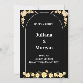 Zwart-wit moderne bloem Happy Wedding Kaart