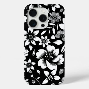Zwart Wit Moderne Bloembladeren Blowing Print iPhone 15 Pro Case
