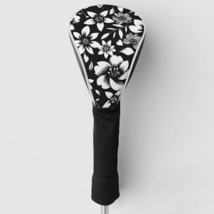 Zwart Wit Moderne Bloembladeren Blowing Print Golfheadcover