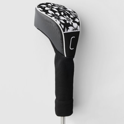 Zwart Wit Moderne Bloembladeren Blowing Print Golfheadcover (Schuin)