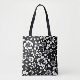 Zwart Wit Moderne Bloembladeren Blowing Print Tote Bag